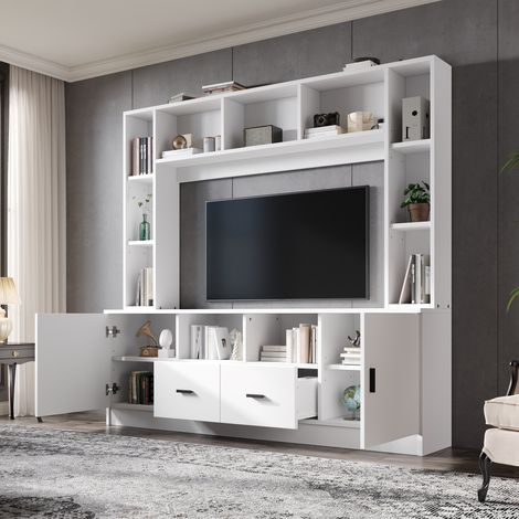 Mobile TV da parete 5 pezzi (2 mobili, 2 cassetti, ripiani aperti), truciolato bianco, 180x35x170 cm (1/5)