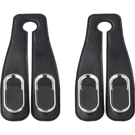 2-Piece Leather Car Headrest Hooks - Multifunctional Interior Accessories, Double Hook for Seat Back - Organizer for Bags and Umbrellas - Black (1/5)