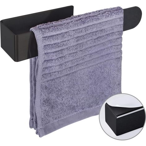 Porte serviettes mural noir, 23 cm, sans perçage, convient pour salle de bain, cuisine, WC, anneau porte serviettes autocollant, rangement en acier inoxydable