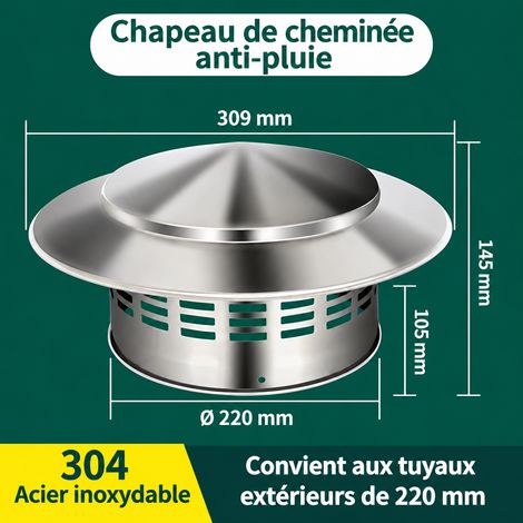 Chapeau pare-pluie parapluie en inox 304 pour tuyau 220 pour ventilation toiture 500 g – Livraison gratuite (1/5)