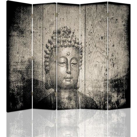Paravento bilaterale, Immagine del Buddha in grigio - 180x170 (1/5)
