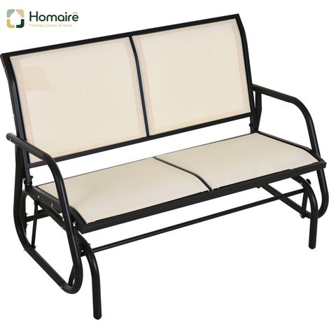 HOMAIRE Schaukelstuhl 2-Sitzer Gartenbank Schwarz+Beige