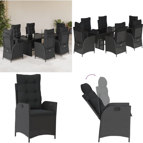 7-tlg. Garten-Essgruppe mit Kissen Schwarz Poly Rattan - Gartentisch - Gartensessel (1/5)