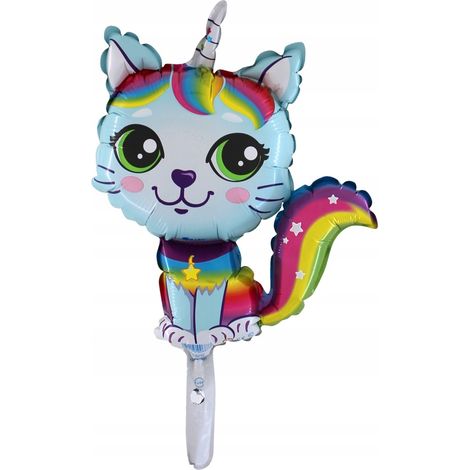 Chat en ballon aluminium avec corne de licorne, 35 cm
