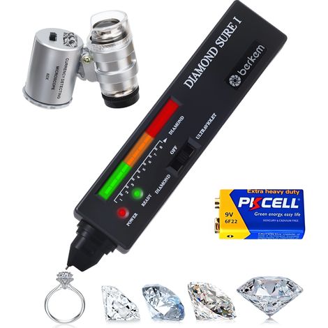 Testeur de diamant professionnel de haute précision pour novice et expert(Version à piles jetables) + loupe grossissante 60x (1/5)