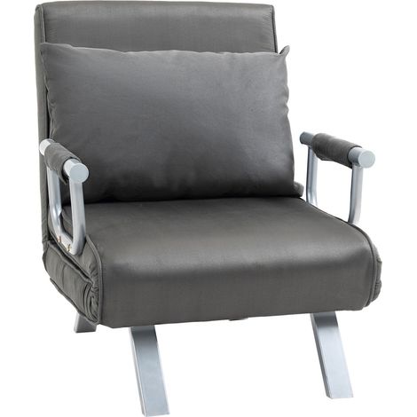 Schlafsofa Mit Armlehne 65X69X80Cm 3-In-1 Schlafsessel, Gästebett, Klappmatratze, Chaiselongue, Kunstleder, Grau