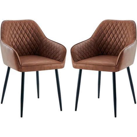 Dining Chairs 2pcs Faux Leather Kitchen Chairs Upholstered Seat with Backrest and Armrest Office chair, Brown (1/5)