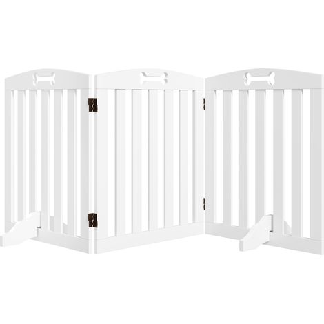 Pawhut – Barrière de sécurité chien pliable 3 panneaux – Dimensions 155 x 30 x 61 cm – Pieds antidérapants pour stabilité – MDF blanc