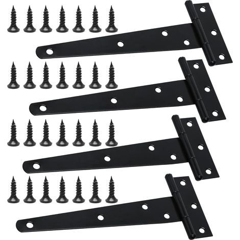 Set of 4 heavy-duty T-hinges with mounting screws, 150 mm, galvanized, for barn doors, wooden doors and windows (1/5)