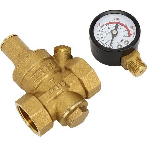 Einstellbarer Wasserdruckregler aus Messing DN20, Reduzierstück mit Manometer (1/5)