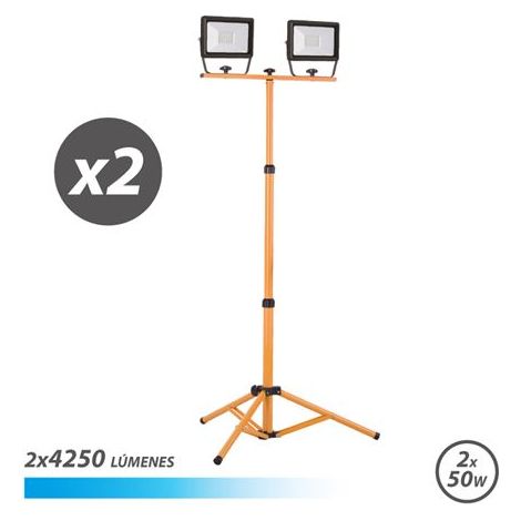 Elbat foco led con tripode 2 x 50w - 4250 lumenes - 6500k luz fria - cable de 3m - ip65 para uso en exterior