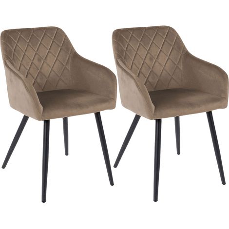 M&S – Lot de 2 chaises en velours taupe 59x56x82 cm – Accoudoirs intégrés – Piètement métal noir – Confort ergonomique
