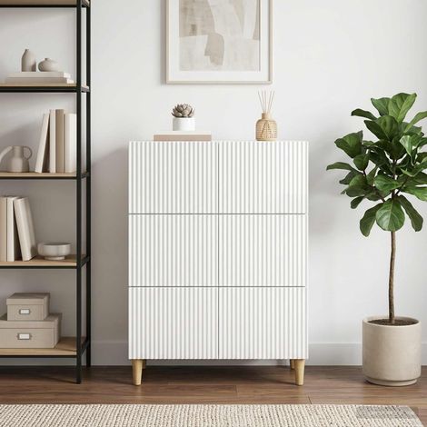 Commode à 3 tiroirs en bois d’ingénierie blanc brillant 66 x 34,5 x 90 cm, 26.68kg - PANGIVO (1/5)