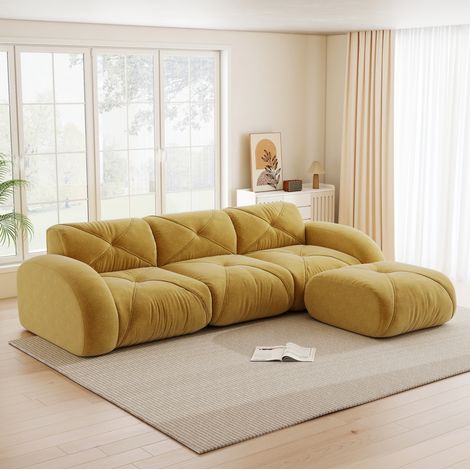 Sofá modular 3 plazas chenilla amarillo OKMYHOME (1/5)