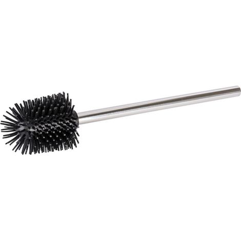 Brosse wc silicone de rechange, tête brosse WC noire avec manche acier inox, silicone, Ø 8x35 cm, noir - chromé