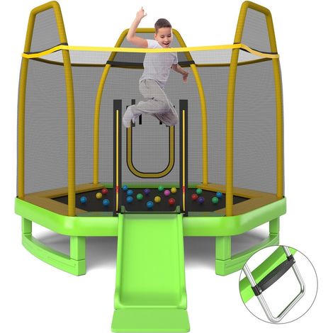 7FT Kids Trampoline Toddler Fitness Jumper Safety Enclosure Ladder With Slide (1/5)
