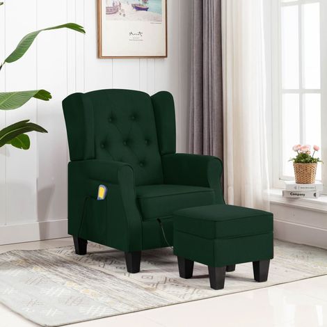 Fauteuil de massage avec repose-pied vert foncé tissu vidaXL