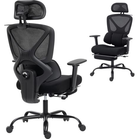Ergonomischer Bürostuhl mit Rollen, Netzstoff, Lendenstütze, Computerstuhl mit Armlehnen, verstellbare Kopfstütze (1/5)
