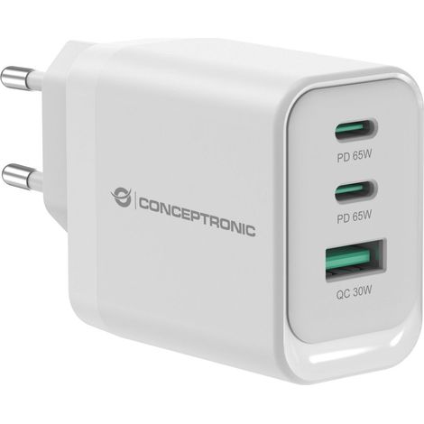 CONCEPTRONIC Ladegerät 3Port 65W,2xUSB-C,1xUSB-A weiß
