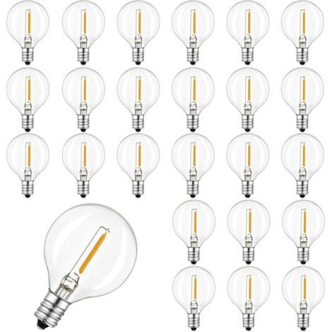 Packung mit 25 G40-LED-Kugellampen aus Glas, IP44 wasserdicht, warmweißes Licht, kompatibel mit Lichterketten, 0,6 W, 220–240 V, E12-Sockel, 2200 K, für den Außenbereich. Lichterkette nicht enthalten. (1/4)