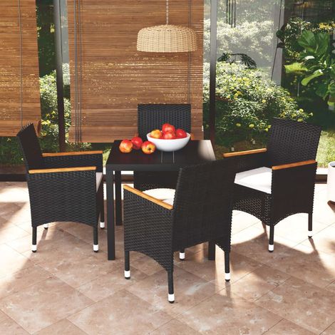 Juego muebles jardín 5 pzas con cojines ratán sintético negro (1/5)