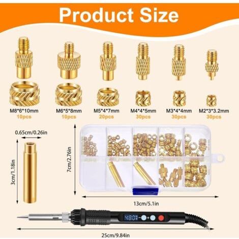 139 Pièces Kit de Fer à Souder, 90W Fer à Souder avec Contrôle de Température, Inserts Filetés M2 M3 M4 M5 M6 M8, Fusion à Chaud pour Impression 3D (1/3)