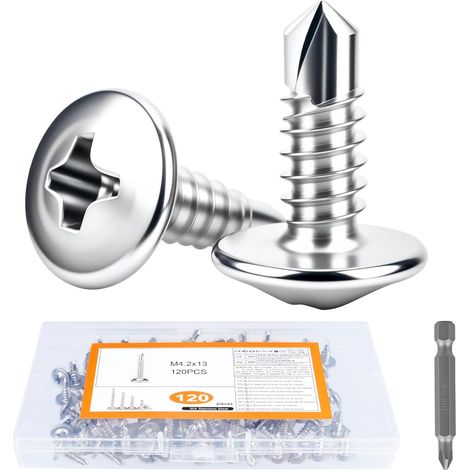 120 PcsTornillos Autotaladrantes, 4,2 x 13 mm Tornillos Roscachapas de acero inoxidable 410, Tornillos Autorroscantes para Metal, madera, plástico, Tejado Chapa Trapezoidal Chapas Metalicas (1/5)