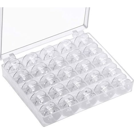 Sewing Machine Bobbins, Bobbins for Sewing Machines, Universal Sewing Bobbins, Plastic Sewing Machine Bobbins with Storage Box (25 pieces, Transparent) (1/5)
