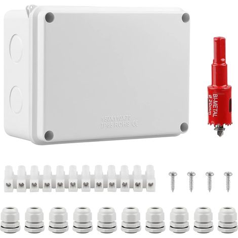 Boîte de Dérivation Étanche Exterieur Blanc, Boîte Carrée IP65, 150x110x70mm, avec Passe Cable pour Ø6-12 mm (1/5)