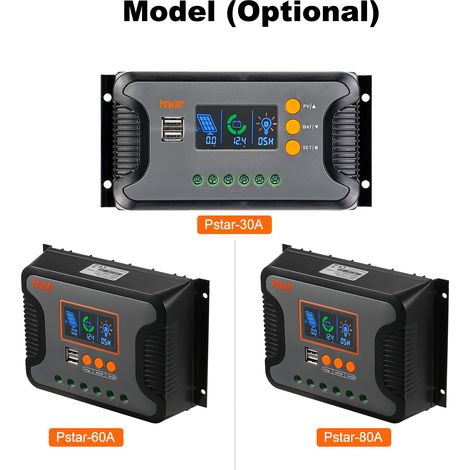 Contrôleur d'énergie solaire 30 A PWM Charge de batterie 12 V-48 V Charge au lithium avec écran LCD en vrac/boost/flotteur 12 V/24 V/36 V/48 V Détection automatique Double sortie USB 5 V. (1/5)