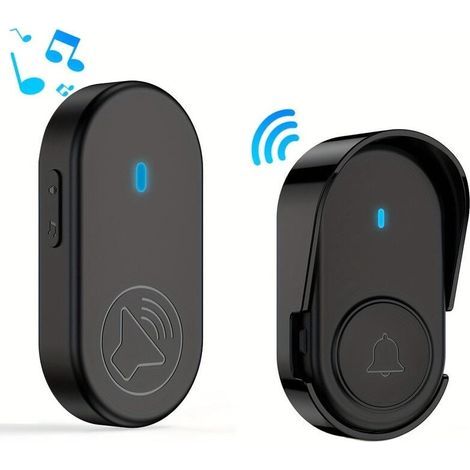 Campanello senza fili, impermeabile IP55, portata di 320 metri, 5 livelli di volume, kit ricevitore e trasmettitore, per soggiorno o ufficio - Nero (1/5)