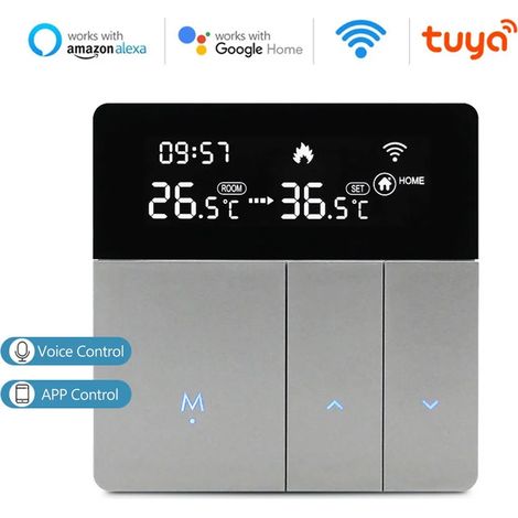 Thermostat intelligent Wi-Fi, thermostat d'ambiance numérique LCD Wi-Fi, chauffage d'eau chaude, chauffage au sol, contrôle par application, chauffage vocal, programmable, compatible avec Alexa/Google (1/5)