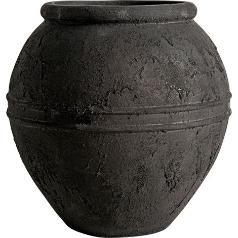 Vase amphore noir en céramique vintage - noir texturé (1/2)