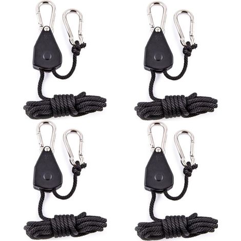 Lot de 4 cordes de suspension robustes de 2 m, réglables, pour plantes, éclairage, tente/auvent, avec poulies et accessoires (noir).-AquaForge (1/5)