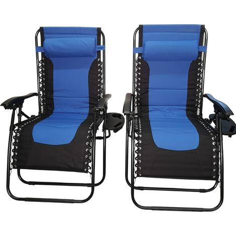 Set of 2 Luxury Padded Multi Position Zero Gravity Garden Relaxer Chair Lounger in Blue & Black (1/5)