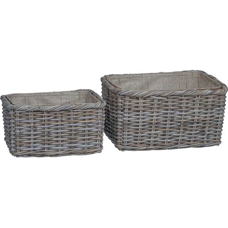 Firewood Basket 2 pcs Grey Lacak Rattan vidaXL