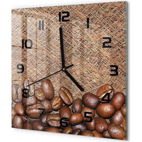 Horloge Murale Carrée Déco Salon Verre Trempé Silencieuse Design Contemporain Grains de café 30x30 cm (1/5)