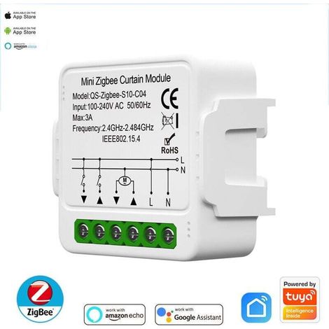 Interrupteur Module Volet Roulant Connecté, Commutateur Rideau Stores WiFi, Compatible avec Alexa Google Home pour Commande Vocale, Minuterie Intelligent Moteur Mural