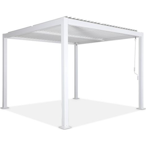 Pergola bioclimatique blanche. aluminium et acier. 3x3m. lames orientables (1/5)