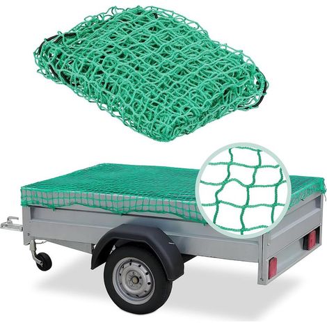 Relaxdays Anhängernetz, erweiterbarer Ladungsschutz, 2 x 3 m für Pkw, PE, Grün (1/5)