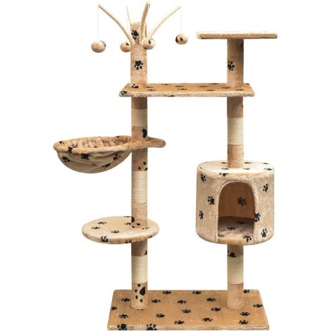 Tiragraffi albero per gatti cuccia per gatti giocattolo peluche e sisal 125 cm impronte di zampe beige 3702103