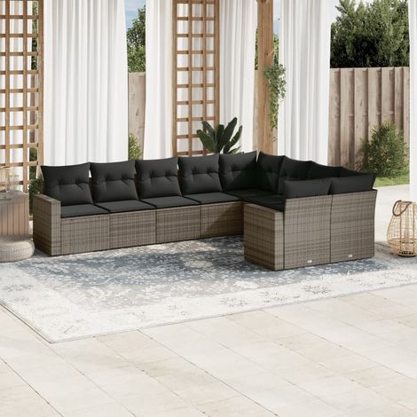 Salon de jardin 9 pièces en résine tressée avec coffres de rangement et coussins gris, 79.63kg - PANGIVO (1/3)