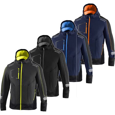 Sparco York tech soft shell taille XS veste gris fonce'/jaune fluo veste de travail d'hiver avec capuche amovible, inserts de renfort et bandes re'fle'chissantes Grigio Scuro/Giallo Fluo XS (1/5)