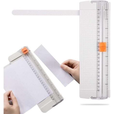 BUNTHAUS PA Coupe-papier A4, coupe-papier portable avec dispositif de sécurité automatique et règle latérale, convient pour le papier, les étiquettes, les cartes, le papier kraft et les photos. (1/4)