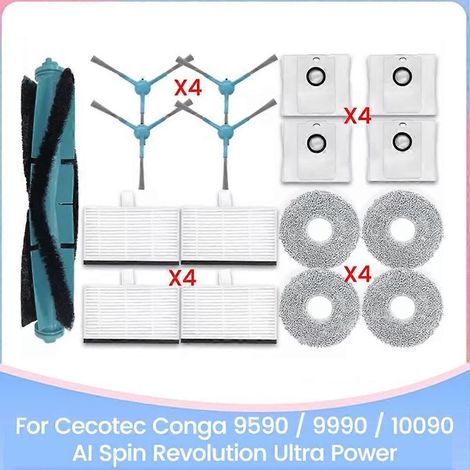 Lot de 17 pièces pour Cecotec Conga 9590/9990/10090 AI Spin Revolution Ultra Power : brosse, filtre HEPA, chiffon et sac à poussière. (1/5)