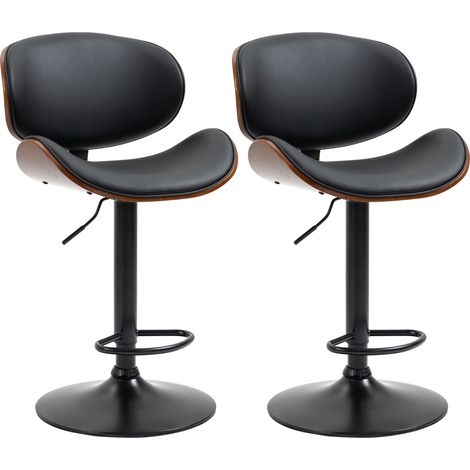 Set aus 2 verstellbaren Barhockern, Sitzfläche aus schwarzem Kunstleder, 53 x 52 x 92–112 cm