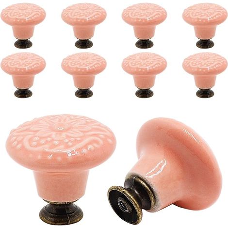 Schrankknäufe, Keramik, Pilz, Retro, Schranktürknäufe, Schubladen, Kommoden, Ziehgriffe für Schrankmöbel, Rosa, 10 Stück (1/5)