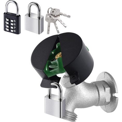 Verrou de robinet avec double protection : serrure à combinaison & serrure à clé, couvercle en acier inoxydable pour robinet extérieur
