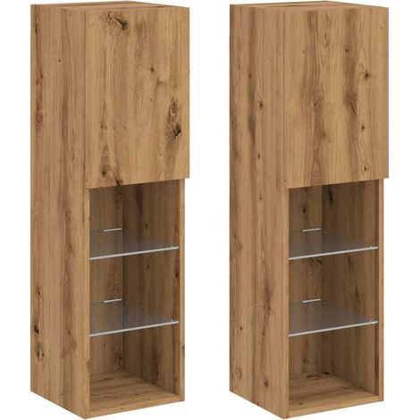 Mobile TV multimediale scaffale TV credenza TV sala da pranzo soggiorno camera da letto con luci a LED 2 pezzi rovere lavorato a mano 30,5 x 30 x 102 cm marrone 020028888