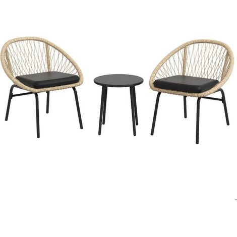 Salon de jardin 3 pièces, ensemble salon de jardin en rotin avec table basse ronde et 2 fauteuils, coussins, résistant aux (1/5)